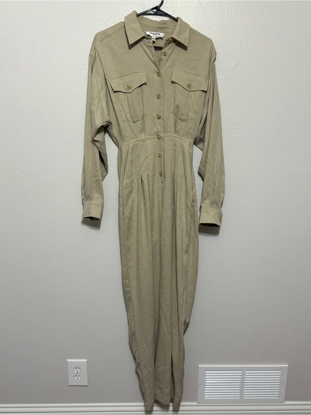 Nuuly x Ronny Kobo Long Sleeve Beige Brila Utility Jumpsuit 80s Quiet Luxury - Picture 6 of 13